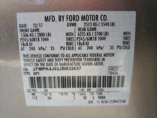2FMPK4J92JBB32637 Ford Edge Sel 2018. Фото: 9
