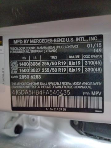 2015 MERCEDES-BENZ ML 350 4MA 4JGDA5HB4FA540435