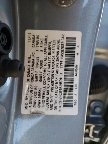 2HGFC2F57JH509193 Honda Civic Lx 2018. Фото: 9