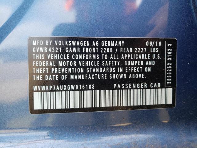 2016 VOLKSWAGEN E-GOLF SE WVWKP7AUXGW916108