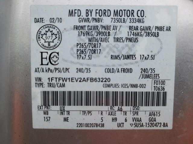 2010 FORD F150 SUPER - 1FTFW1EV2AFB63220