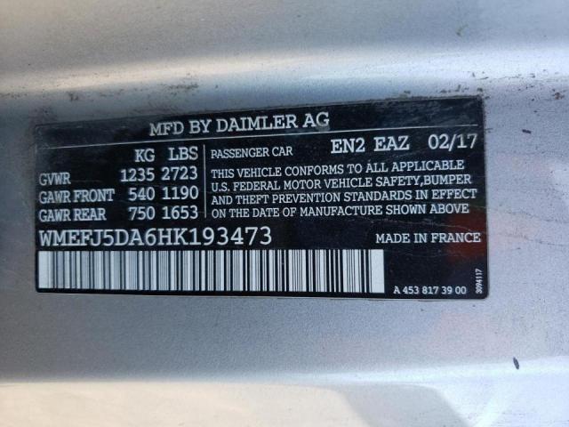 2017 SMART FORTWO WMEFJ5DA6HK193473