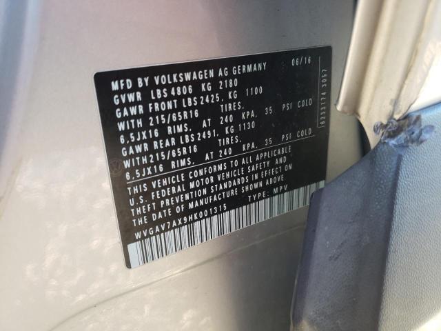 2017 VOLKSWAGEN TIGUAN S WVGAV7AX9HK001315