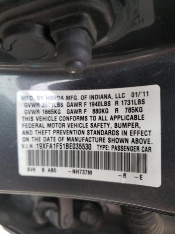 19XFA1F51BE035530 Honda Civic Lx 2011. Фото: 9