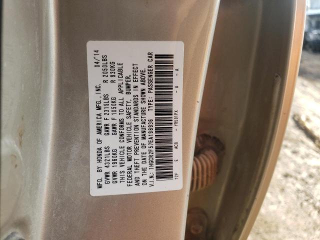 VIN: 1HGCR2F57EA198936 Auction: COPART Lot: 36629782 Location: IL - CHICAGO SOUTH 1HGCR2F57EA198936 HONDA ACCORD 2014 BEIGE Photo 10