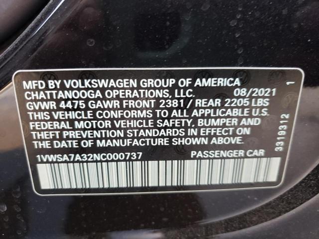 2022 VOLKSWAGEN PASSAT 1VWSA7A32NC000737