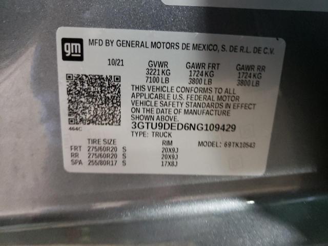 2022 GMC SIERRA 150 3GTU9DED6NG109429