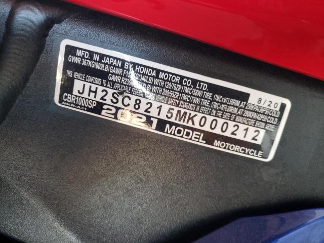 2021 HONDA CBR1000 SP JH2SC8215MK000212