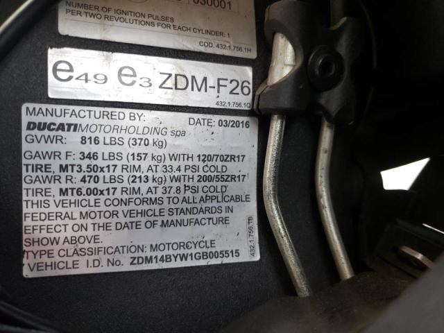 2016 DUCATI PANIGALE ZDM14BYW1GB005515