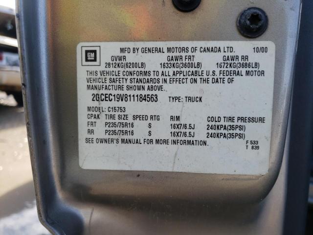 2GCEC19V811184563 Chevrolet Silverado 2001. Фото: 9