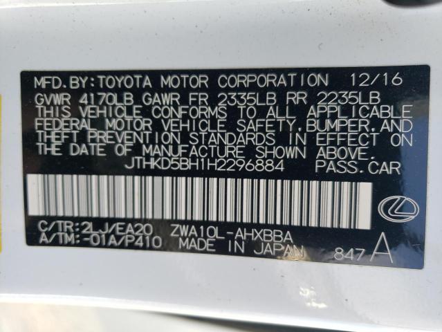 2017 LEXUS CT 200 - JTHKD5BH1H2296884