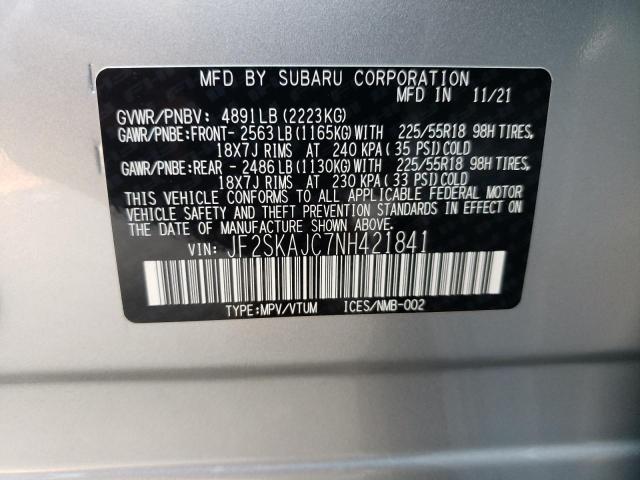 2022 SUBARU FORESTER JF2SKAJC7NH421841