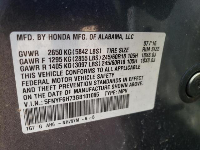 2016 HONDA PILOT EXLN 5FNYF6H73GB101065