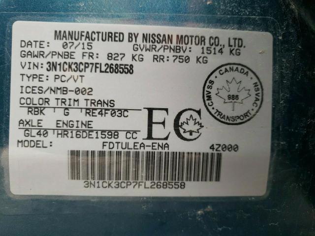 2015 NISSAN MICRA 3N1CK3CP7FL268558