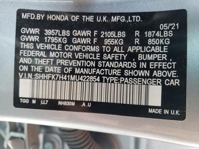 SHHFK7H41MU422854 Honda Civic Spor 2021. Фото: 9