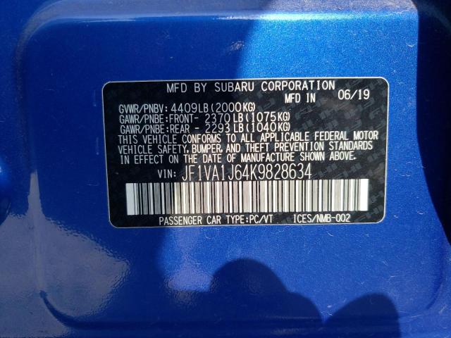 2019 SUBARU WRX LIMITE JF1VA1J64K9828634