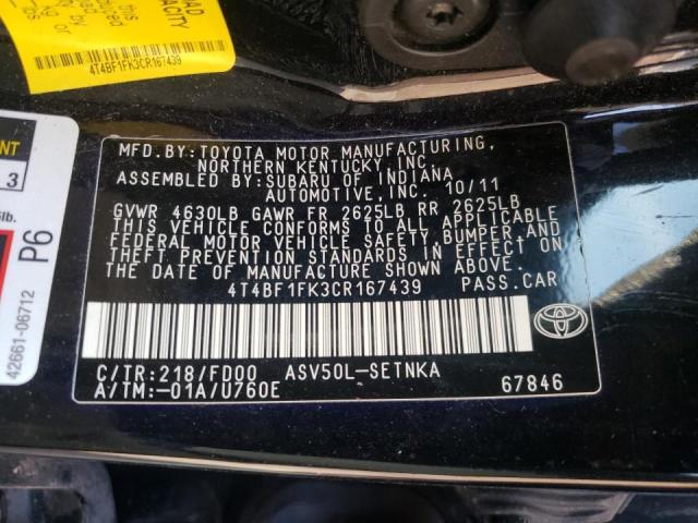 2012 TOYOTA CAMRY BASE - 4T4BF1FK3CR167439