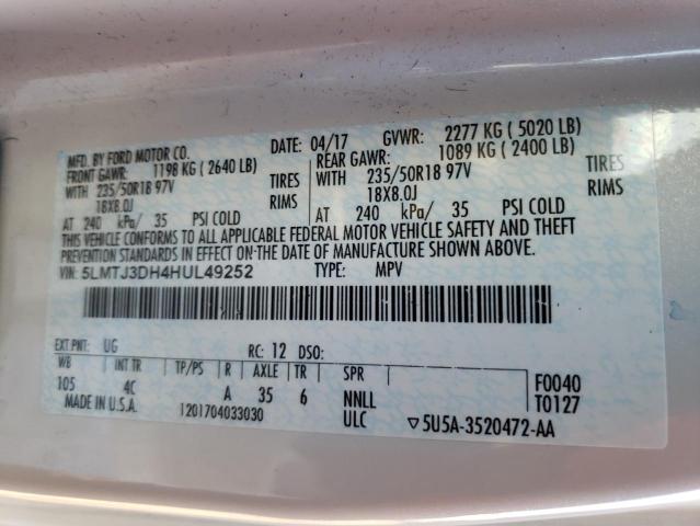 2017 LINCOLN MKC RESERV 5LMTJ3DH4HUL49252