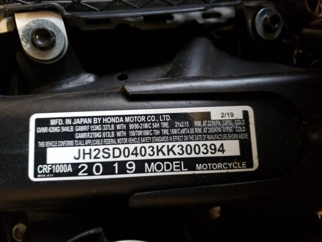 2019 HONDA CRF1000 A JH2SD0403KK300394