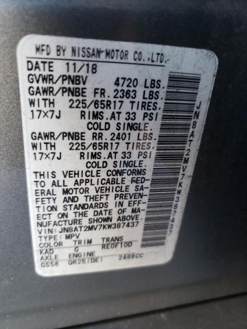 JN8AT2MV7KW387437 Nissan Rogue S 2019. Фото: 9