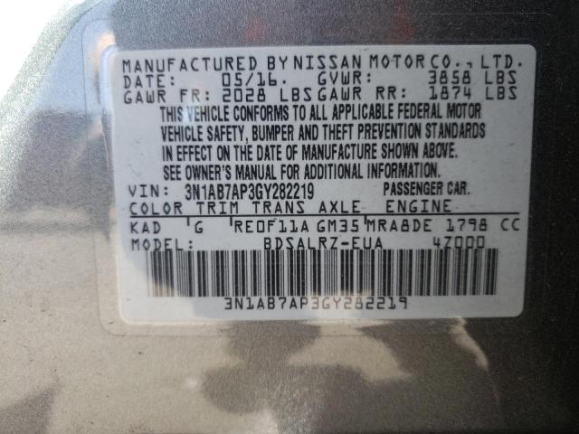 3N1AB7AP3GY282219 Nissan Sentra S 2016. Фото: 9