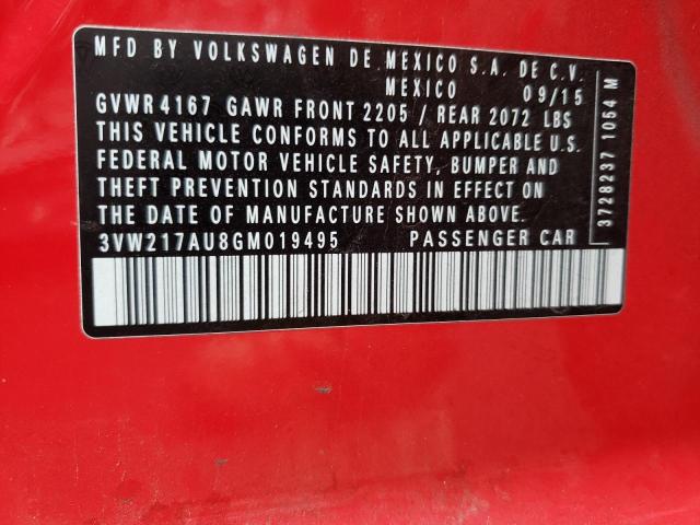2016 VOLKSWAGEN GOLF S/SE 3VW217AU8GM019495
