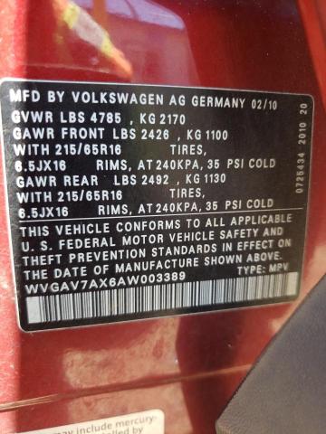 WVGAV7AX6AW003389 Volkswagen Tiguan S 2010. Фото: 9