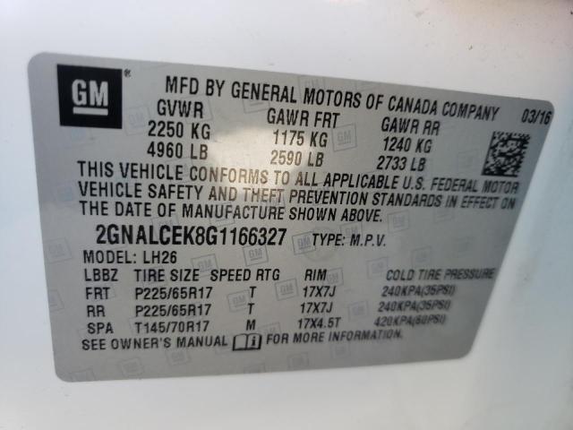 2GNALCEK8G1166327 Chevrolet Equinox Lt 2016. Фото: 9