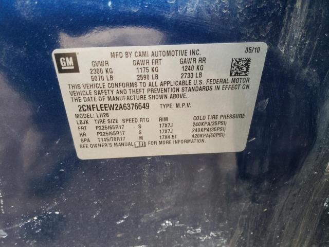 2CNFLEEW2A6376649 Chevrolet Equinox Lt 2010. Фото: 9