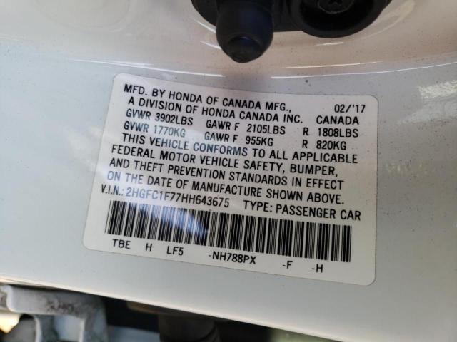 2HGFC1F77HH643675 Honda Civic Exl 2017. Фото: 9
