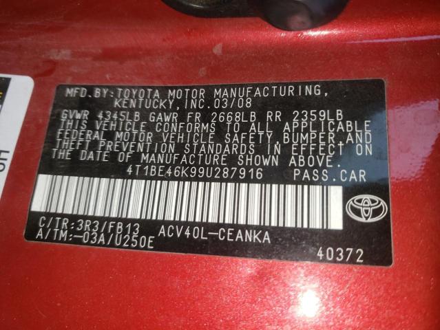 4T1BE46K99U287916 Toyota Camry Base 2009. Фото: 9