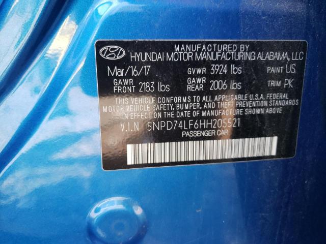 2017 HYUNDAI ELANTRA SE 5NPD74LF6HH205521