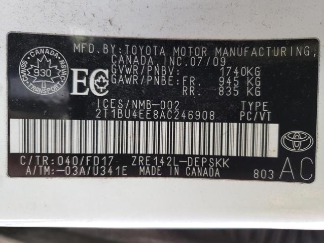 2010 TOYOTA COROLLA BA - 2T1BU4EE8AC246908