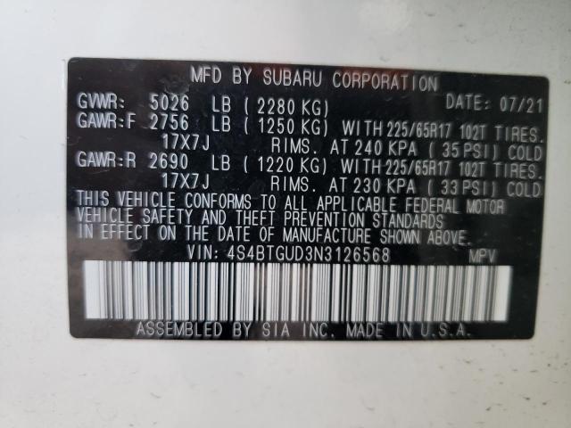 2022 SUBARU OUTBACK WI 4S4BTGUD3N3126568