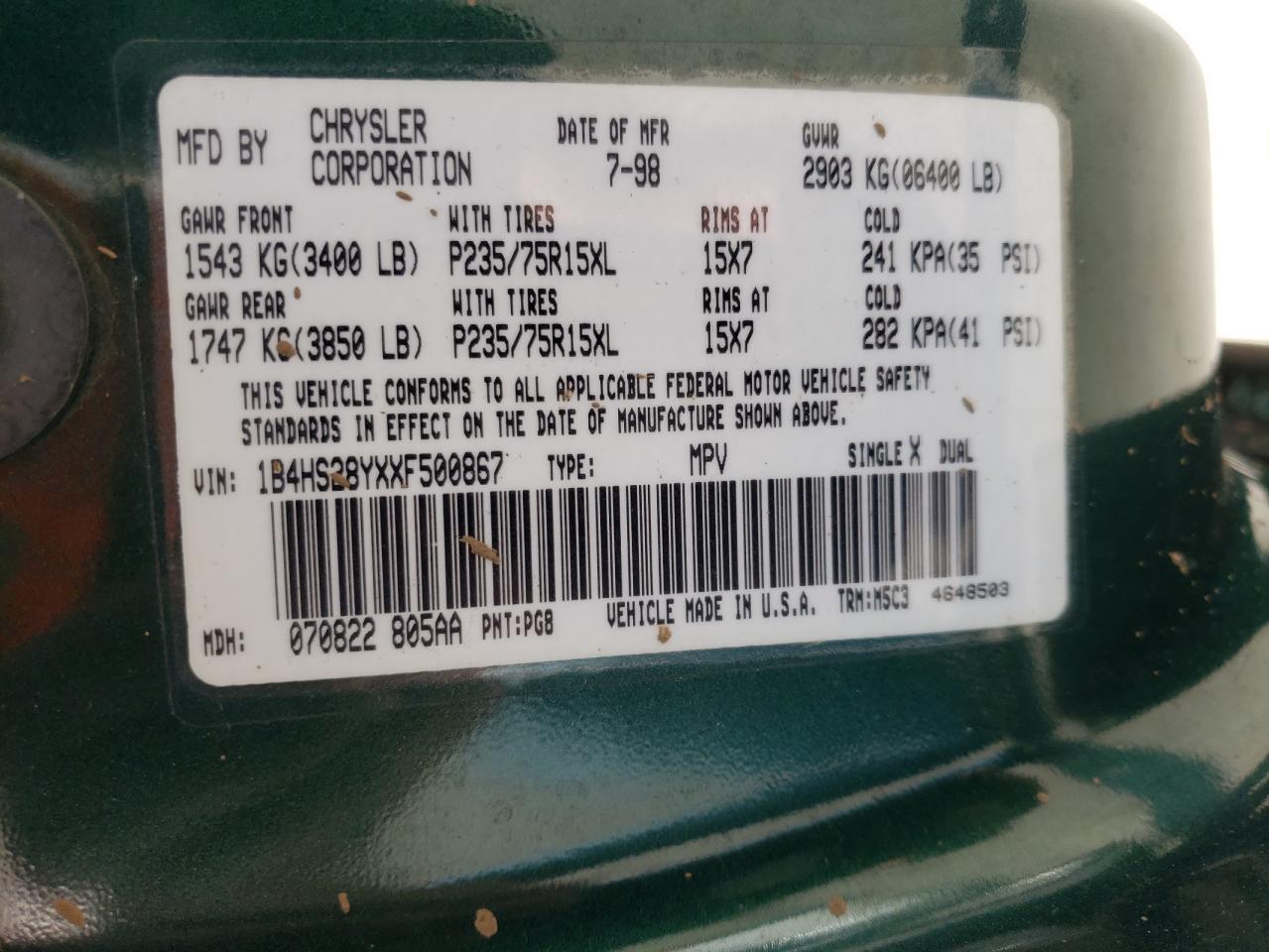 1999 DODGE DURANGO - 1B4HS28YXXF500867