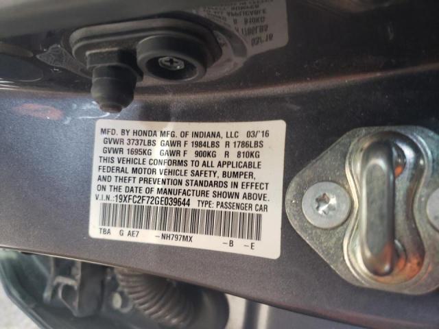 19XFC2F72GE039644 Honda Civic Ex 2016. Фото: 9