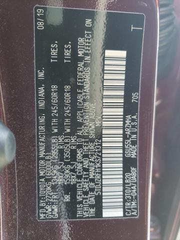2019 TOYOTA HIGHLANDER 5TDJZRFH1KS721312