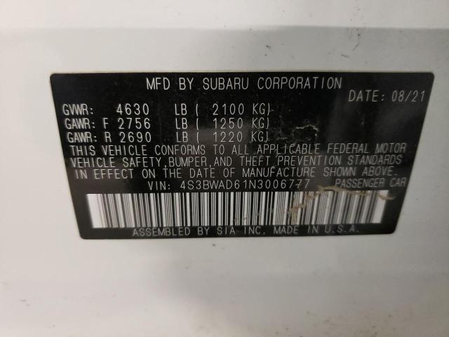 2022 SUBARU LEGACY PRE 4S3BWAD61N3006777