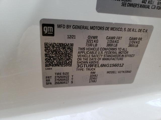 2022 GMC SIERRA 3GTU9FEL6NG156012