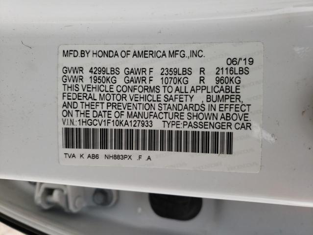 1HGCV1F10KA127933 Honda Accord Lx 2019. Фото: 9