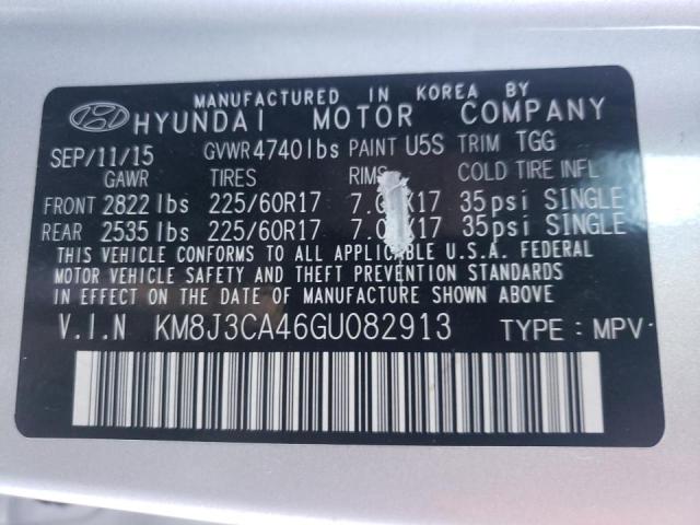 2016 HYUNDAI TUCSON LIM KM8J3CA46GU082913