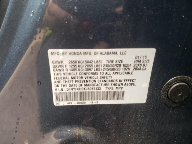 2018 HONDA PILOT ELIT 5FNYF6H0XJB015133