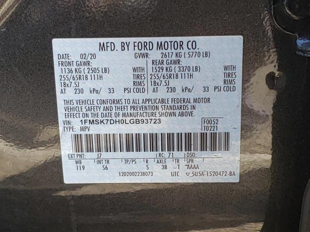 2020 FORD EXPLORER X 1FMSK7DH0LGB93723