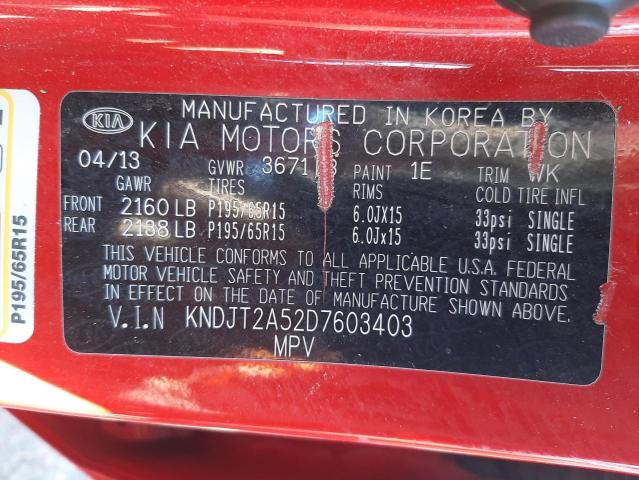 KNDJT2A52D7603403 Kia Soul 2013. Фото: 9