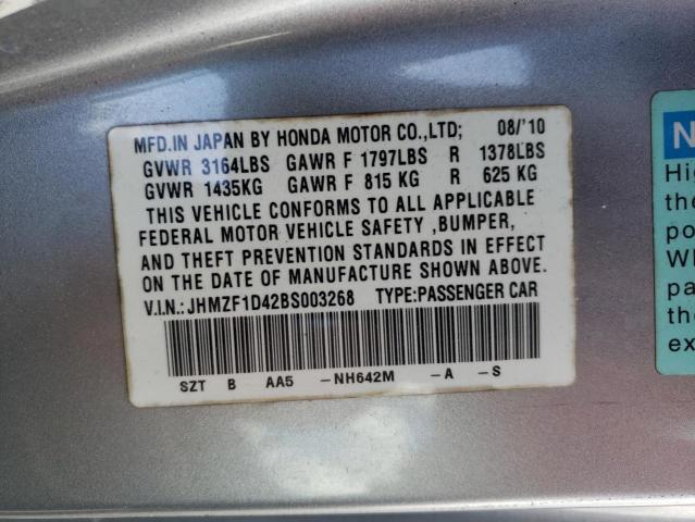 2011 HONDA CR-Z - JHMZF1D42BS003268