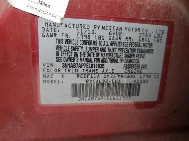 3N1AB7AP7EL611935 Nissan Sentra S 2014. Фото: 9