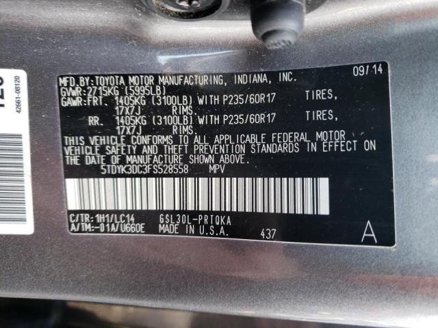 2015 TOYOTA SIENNA XLE 5TDYK3DC3FS528558