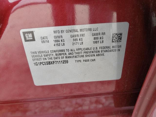 2015 CHEVROLET CRUZE LT 1G1PC5SBXF7111259