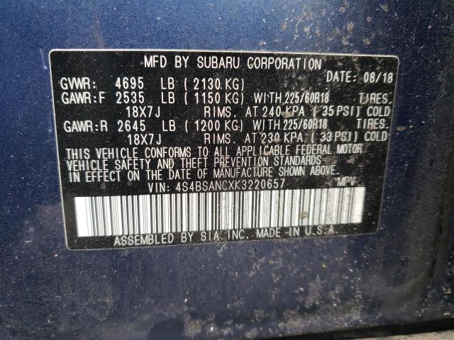 2019 SUBARU OUTBACK 2. 4S4BSANCXK3220657