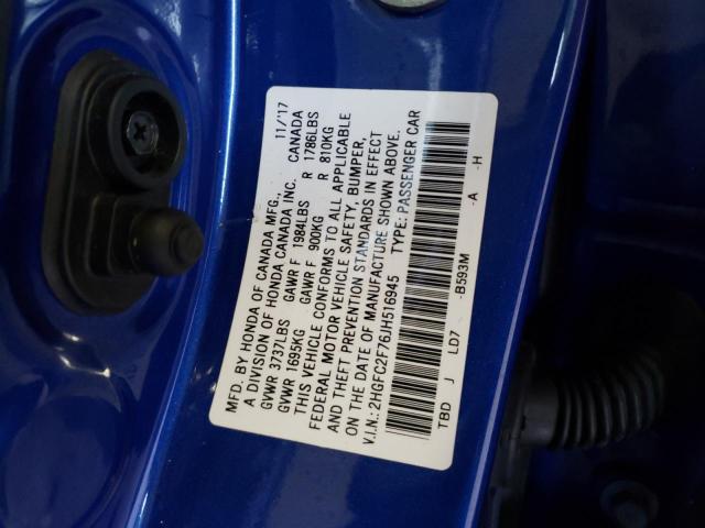 2018 HONDA CIVIC EX 2HGFC2F76JH516945